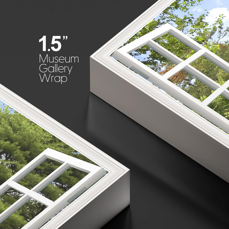 Window Scenery " Print Window Frame Style Beautiful Garden Backyard With Green Trees And Clear Blue Sky In Spring "