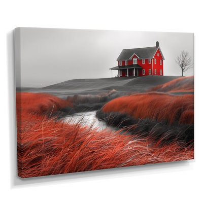 Rouge, rouge, automne, maison de campagne charmante I - art mural grange