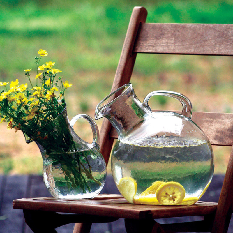 Ivy Bronx Traditional Round Handcrafted Ribbed Tilted Pitcher In Clear