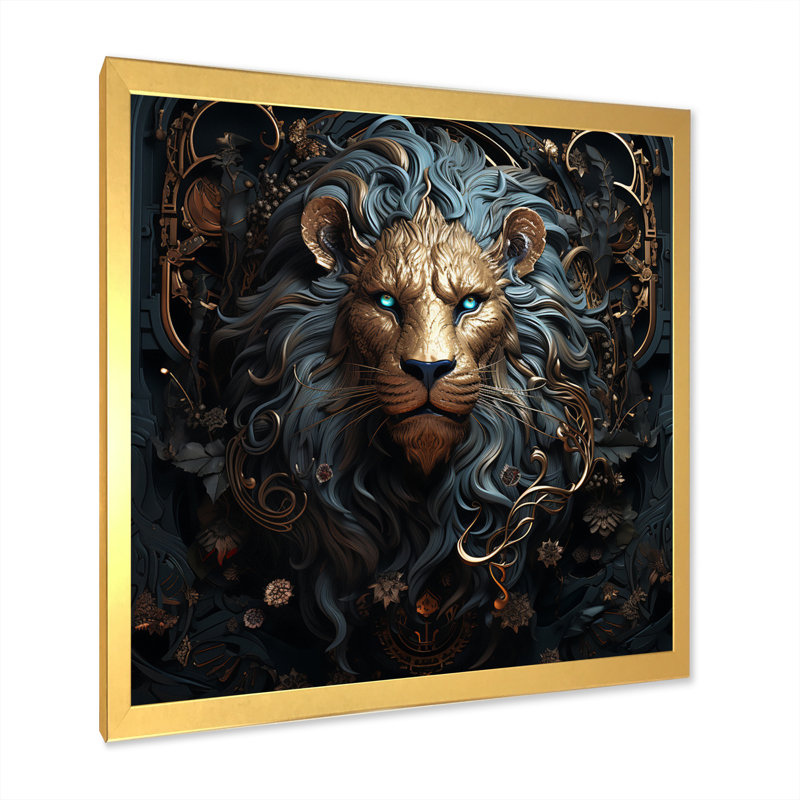 Majestic lion II - Lion, art mural, H 16 po x l 16 po x P 1 po, Cadre doré à une seule photo