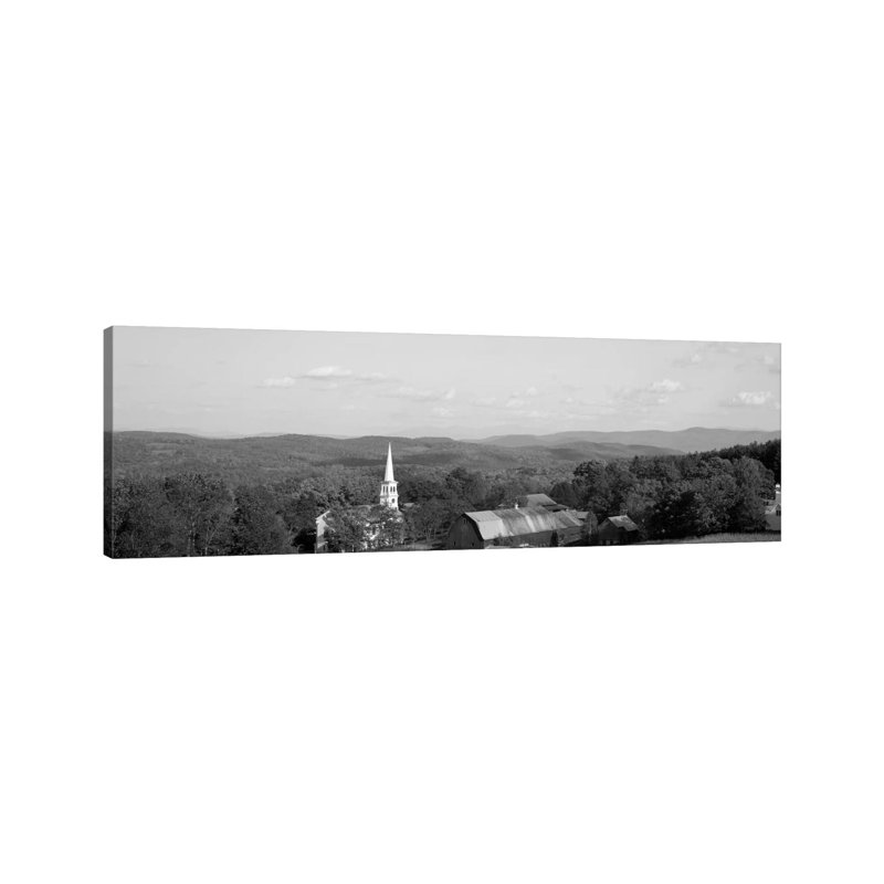 High Angle View Of Barns In A Field, Peacham, Vermont, USA #2 - Wrapped Canvas Panoramic Print