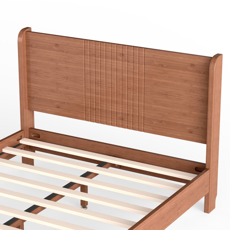Lit plateforme Gario Mid-Century avec structure en bambou et coins arrondis, Naturel, Lit double
