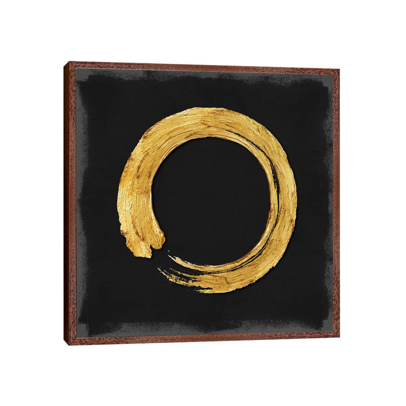 Gold Zen Circle On Black I by Ellie Roberts - Floater Frame Print on Canvas, Brown Framed, 93.98 cm H x 93.98 cm W