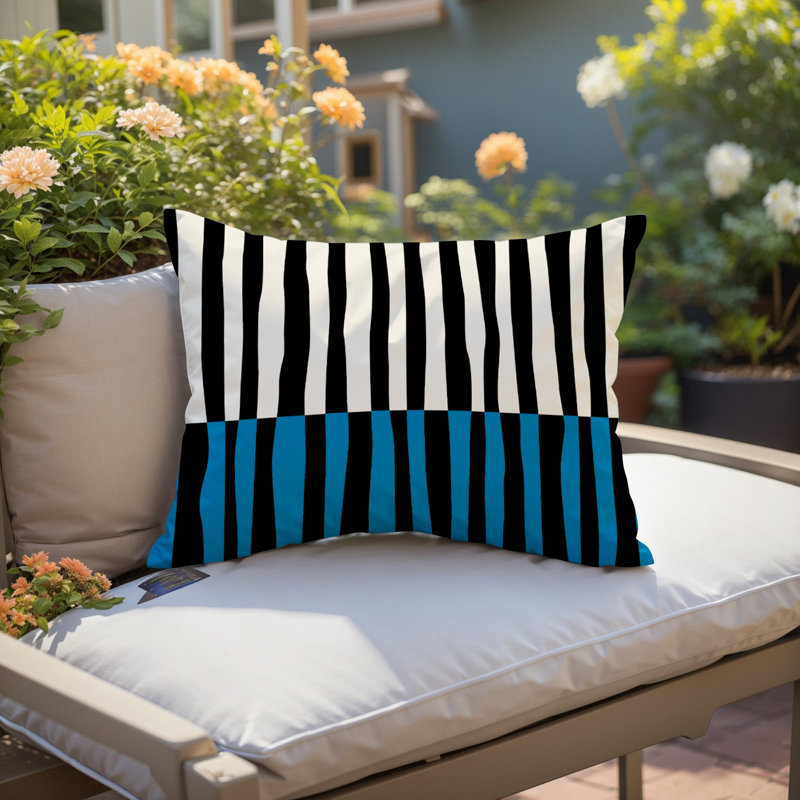 Coussin décoratif réversible Humphrey, Turquoise / Blanc cassé, H 14 po x l 20 po