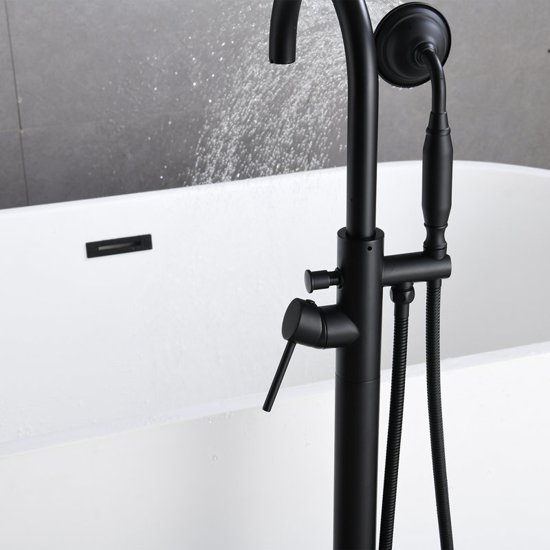 Robinet de baignoire à fixation au sol avec douche à main, robinet de baignoire autoportant pour salle de bain moderne