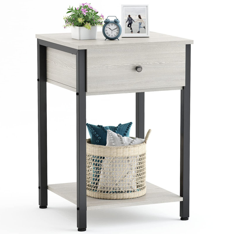 Jonnathan End Table with Storage, Black, Light Gray