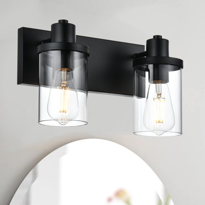 2-Light Matte Black Bathroom Vanity Light with Clear Glass Shades, Modern Industrial Dimmable Wall Sconce, Up/Down Mount for Bathroom Mirror, Living Room, Bedroom