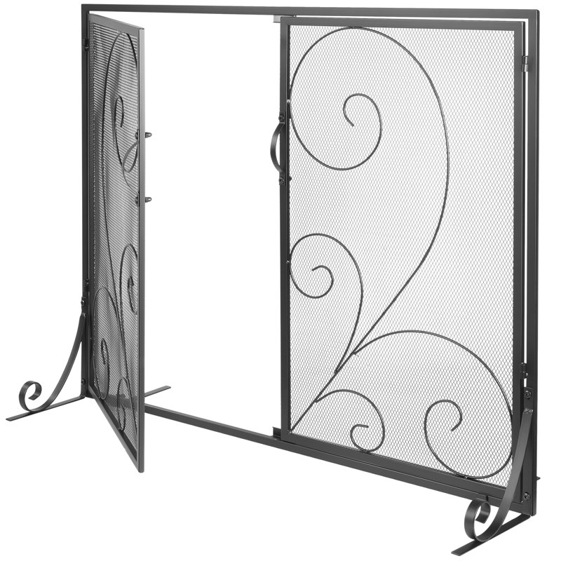 Fireplace Screen 1 Panel with Door, 39"(L) x31.6"(H) Spark Guard Cover, Sturdy Iron Mesh Fireplace Screen, Simple Installation, Free Standing Fire Fence Grate for Living Room Home Decor Vintage