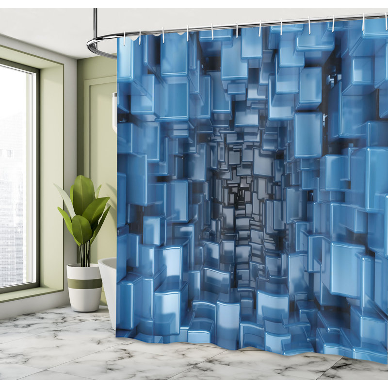 Geometric Shower Curtain with Hooks Included, 69" W x 84" L