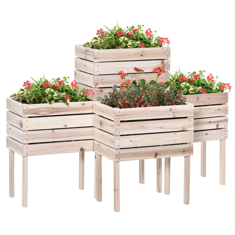 Ensemble de boîte à fleurs surélevée en bois avec jardinière 4PCS