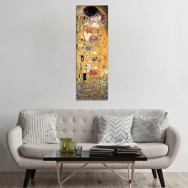 The Kiss, Cropped Vertical by Gustav Klimt - Print on Canvas, Wrapped Canvas, 30.48 cm H x 91.44 cm W x 3.175 cm D