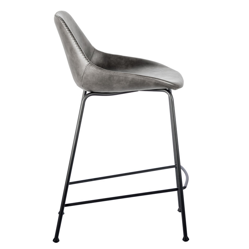 Garner Upholstered Counter Stool with Metal Frame, Vintage Dark Grey Faux Leather, Counter Stool (26" Seat Height)