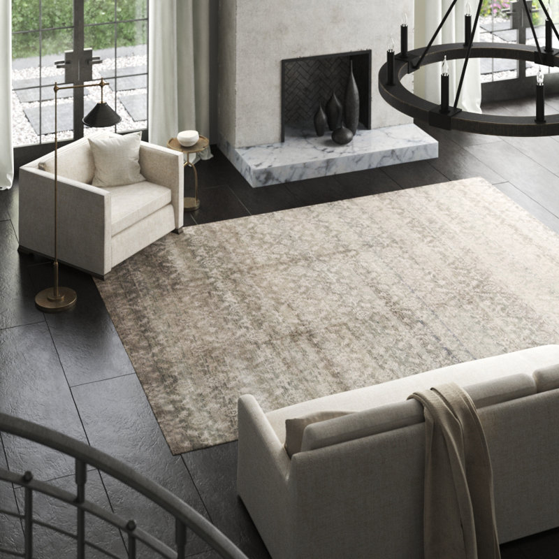 Cotton Abstract Area Rug in Gray