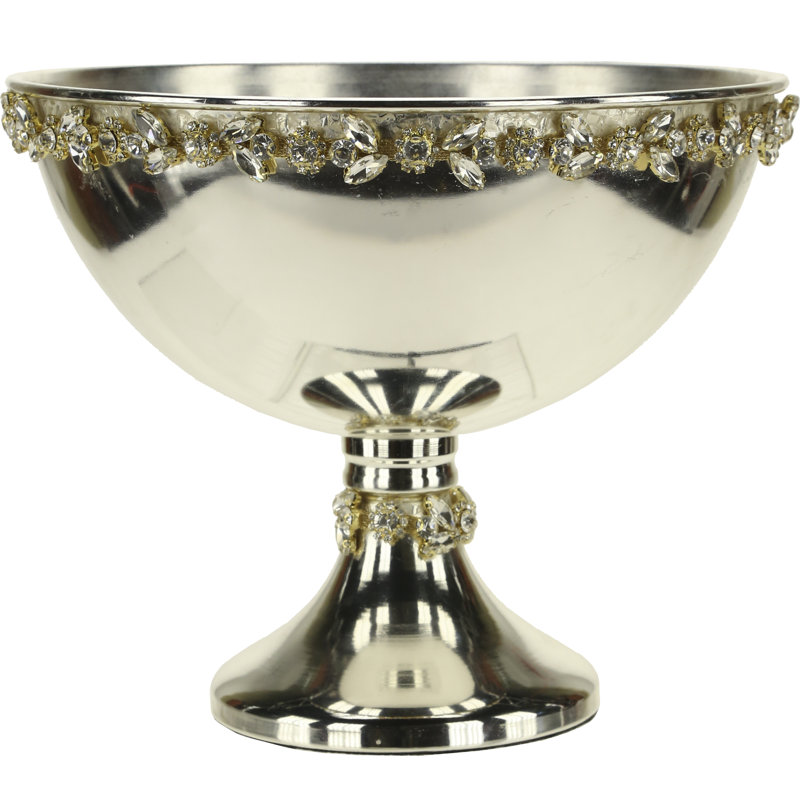 Jeweled Gold/Silver Pedestal Bowl, Large - 8.5 Inches