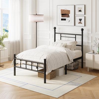 Structure de lit simple 42 po x 42 po avec tête de lit, structure de lit en métal de style contemporain, minimaliste, capacité de charge élevée, pas de sommier tapissier nécessaire, pas de vacillement