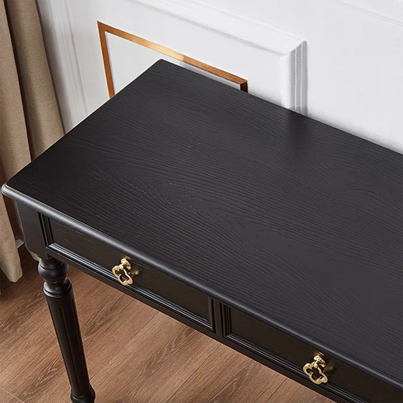 Black Rectangular Solid Wood Writing desk with drawers desk, 29.92"H*35.43"W*19.69"D