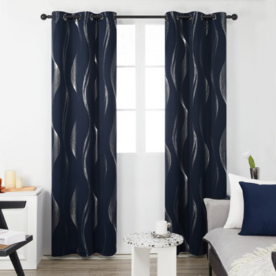 Spurgh Sliver Wave Foil Print Blackout Thermal Grommet Curtain Panels (Set of 2)