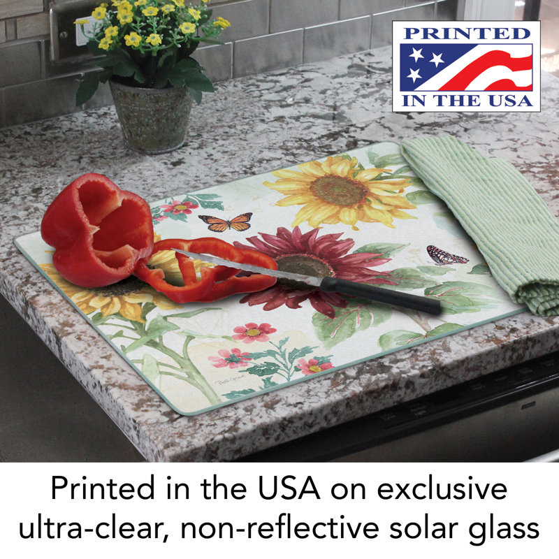 Sunflower Splendor Rectangular Tempered Glass Cutting Board