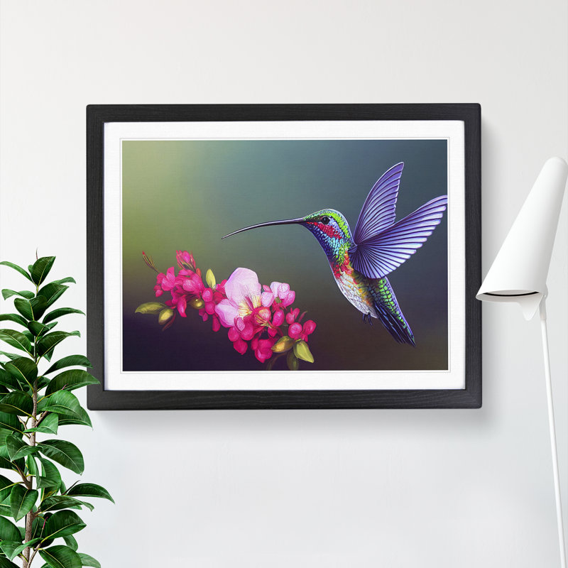 Unreal Floral Hummingbird - Framed Print, Black, 46cm H x 64cm W x 2cm D