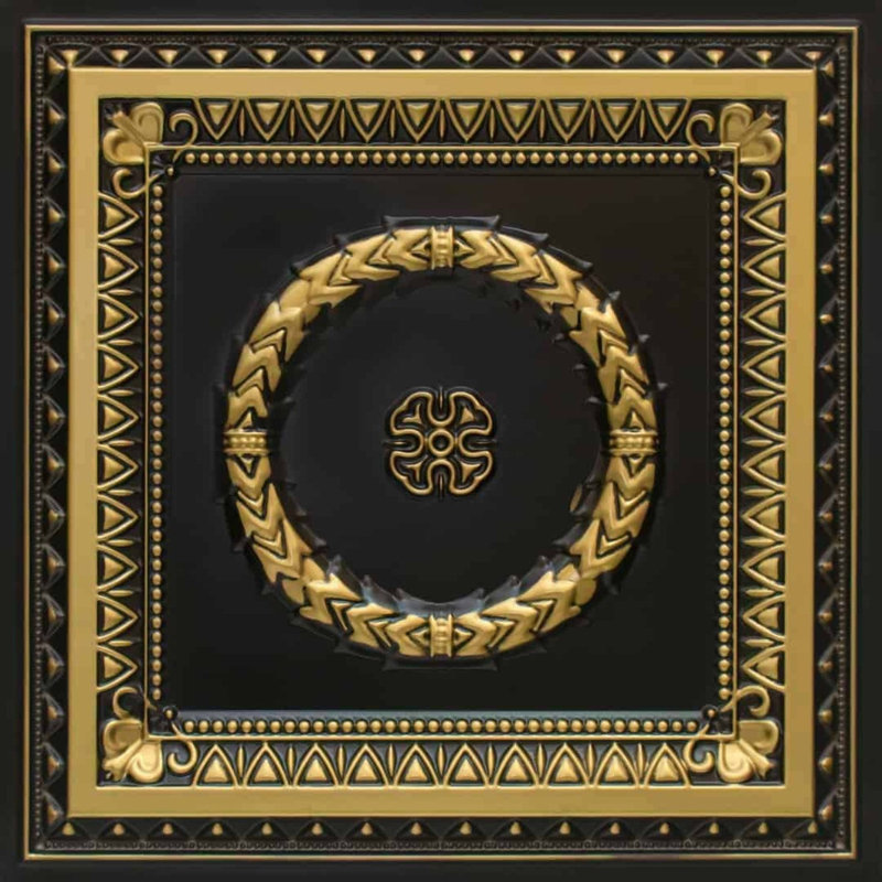 Antique Brass and Black PVC Decorative Ceiling Tile, 24" x 24"