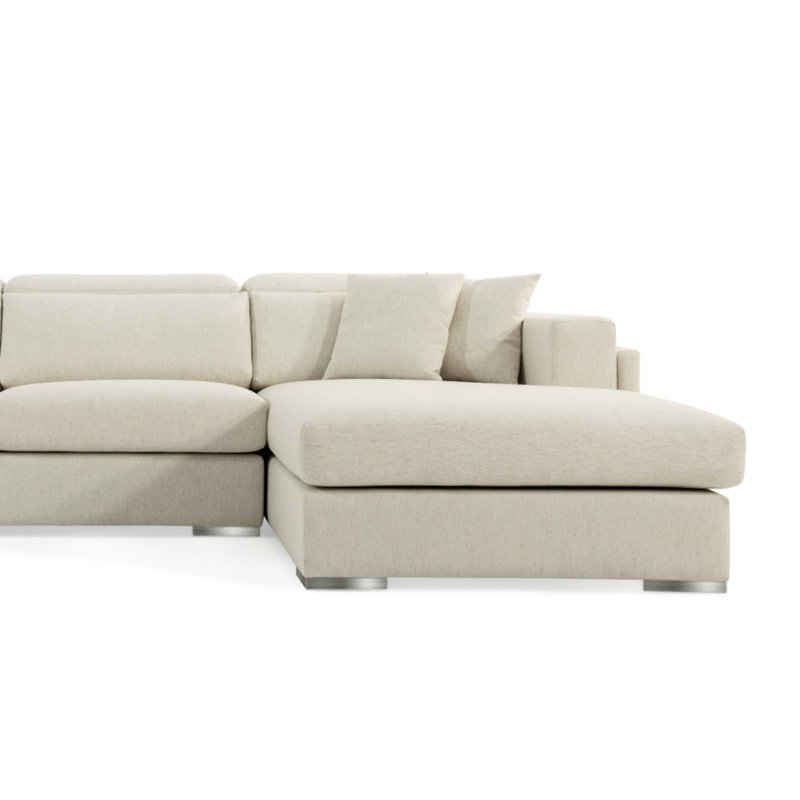 Canapé modulaire 3 pièces rembourré Hollywood, Mélange de coton crème tweed, Accoudoir à droite (vu de face)