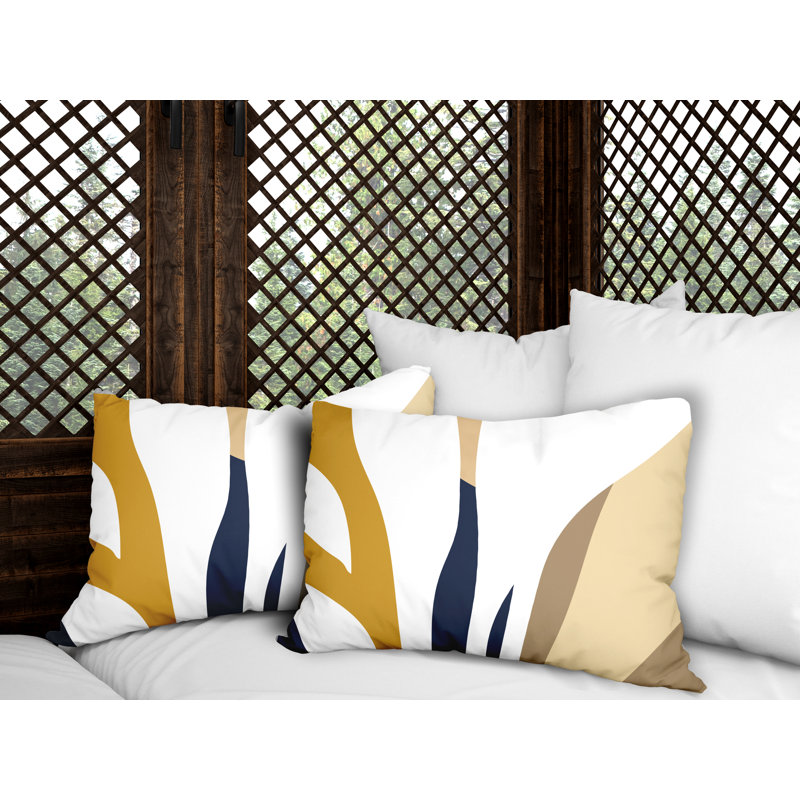 Housse et insert de coussin rectangulaire en polyester pour l'intérieur et l'extérieur, Jaune / bleu marine / beige