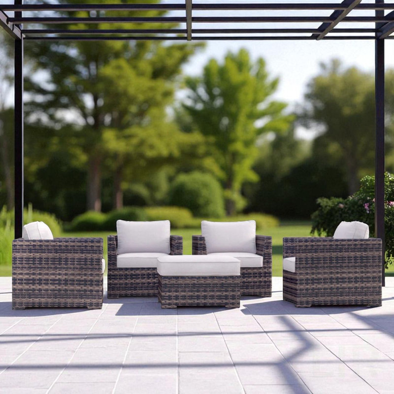 Chaise de patio entièrement assemblée avec coussins et repose-pieds (5 pièces), chaise