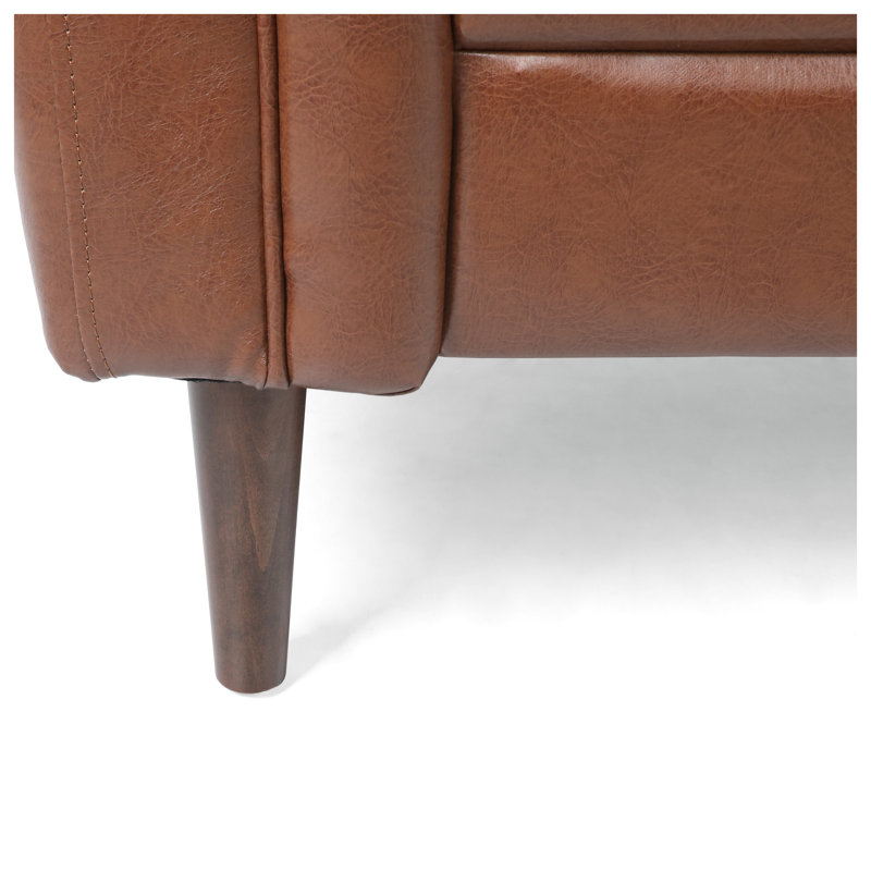 Mid-Century Modern Button-Tufted Loveseat Sofa with Birch Wood Legs - Luxury PU Leather Couch for Living Room, Light Brown