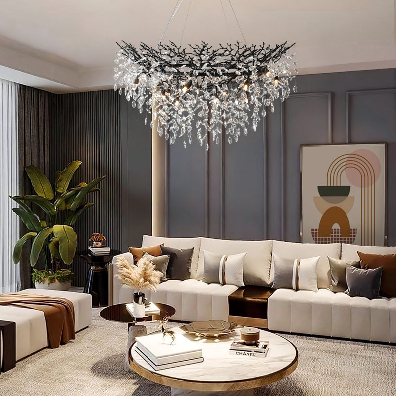 Paree Dimmable Crystal Chandelier, Matte Black, 27.56" H x 31.5" W x 31.5" D