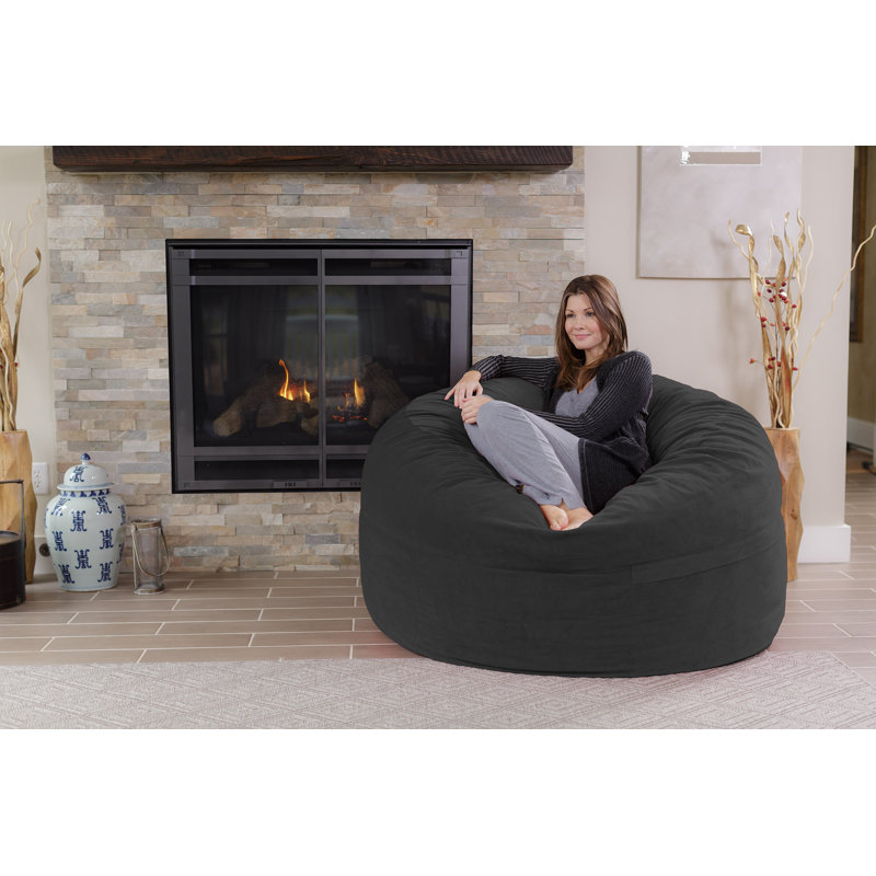Bean Bag Chair & Lounger, 34" H x 60" W x 60" D, Dark Grey Microfiber/Microsuede