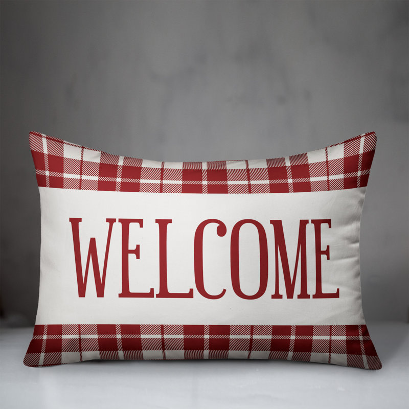  Coussin lombaire intérieur / extérieur Plaid Welcome, Housse de coussin seulement - sans coussin