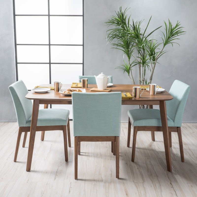 Dashone 4-Person Four-Leg Dining Set, Natural Walnut, Mint
