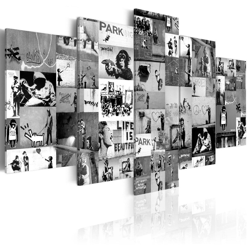 Gilham Banksy, collage sur toile, H 40 po x l 80 po x P 0,7 po