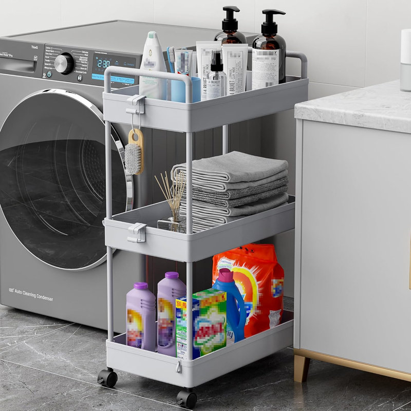 Chariot de rangement sur roulettes 3 niveaux, Gris