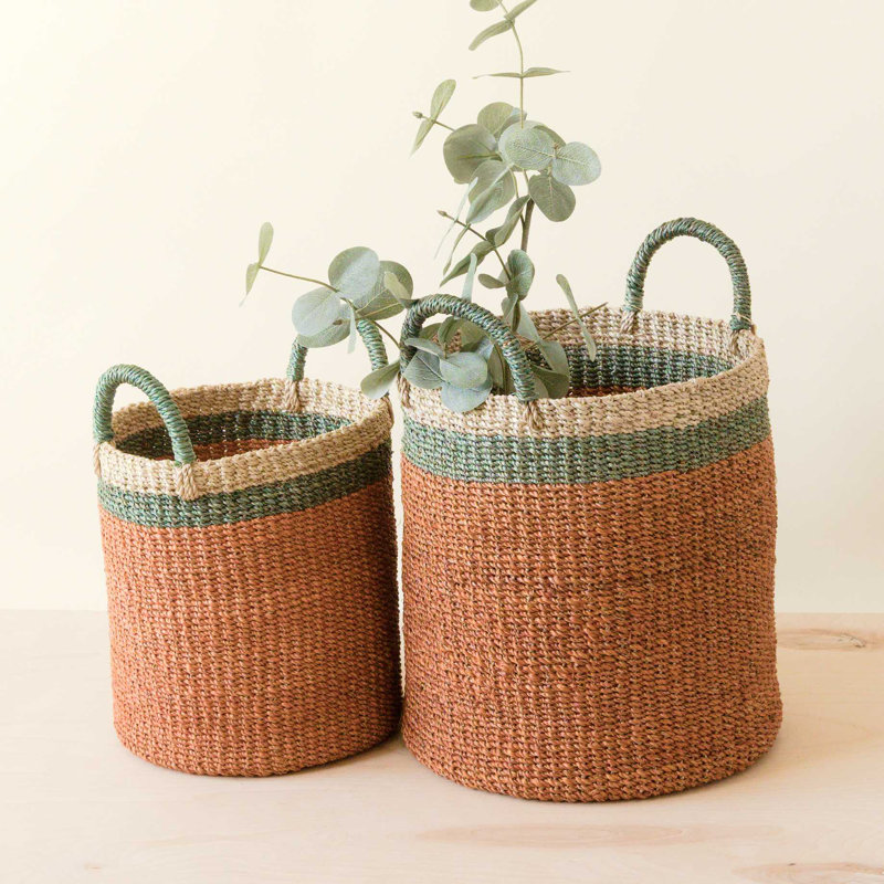 Cylinder Basket with handles, nested set of 2, Orange