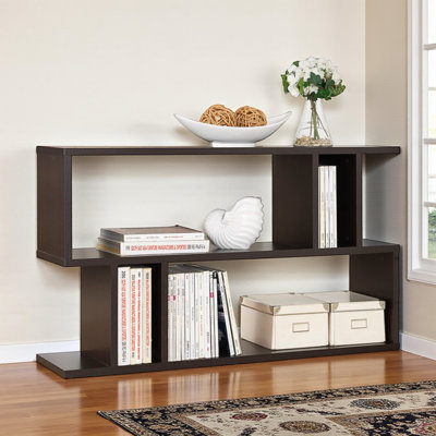 Corsair 2-Tier Modern Bookshelf in Brown Finish, 27.23" H X 47.23" W X 11.21" D