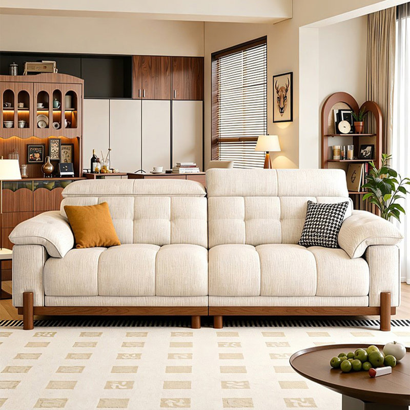Causeuse-coussin beige modulaire en chenille, Chenille beige