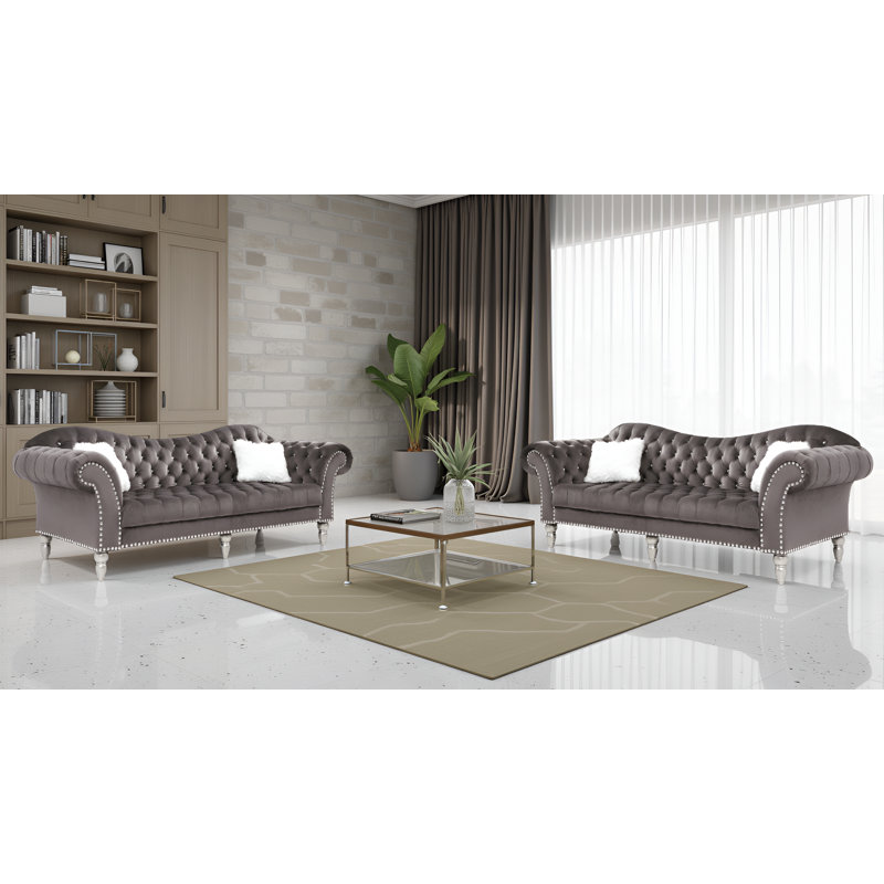 Ensemble de 2 causeuses en velours gris foncé Zurich, Gris foncé