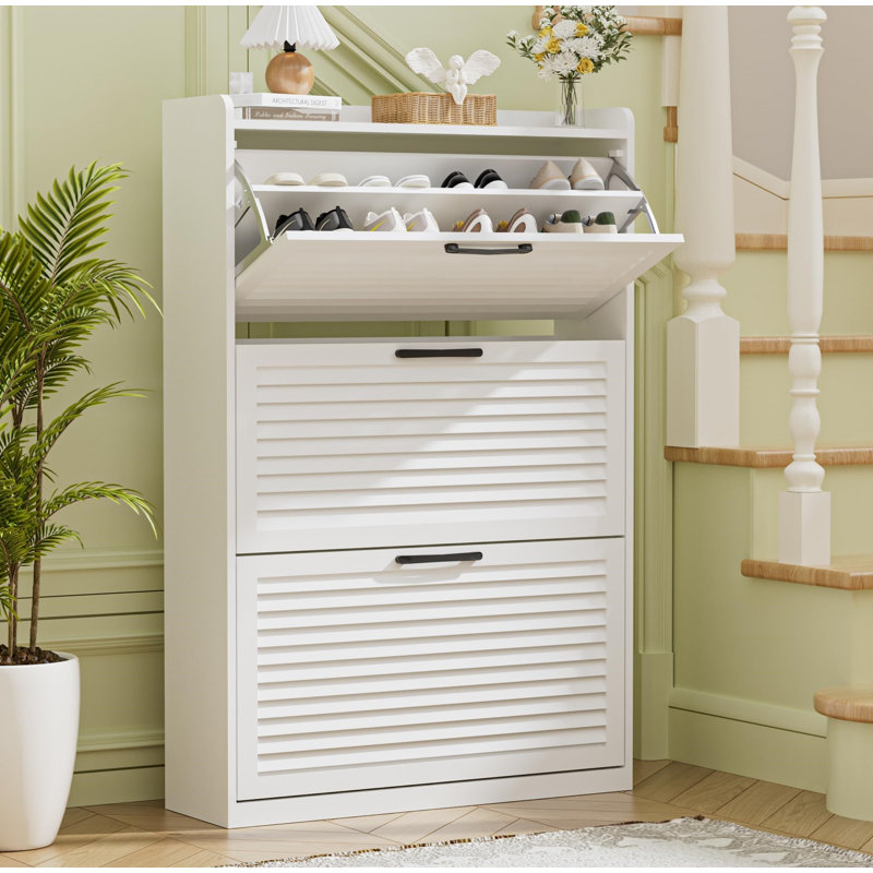 24 Pair Shoe Storage Cabinet, White