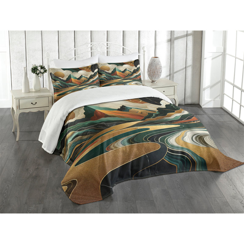 Polyester Abstract Coverlet, King Coverlet / Bedspread + 2 Standard Shams