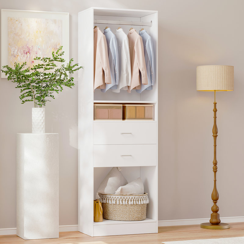 79" Closet Storage System, Wardrobe With Storage Compartments, Drawers And Hanging Zone, White