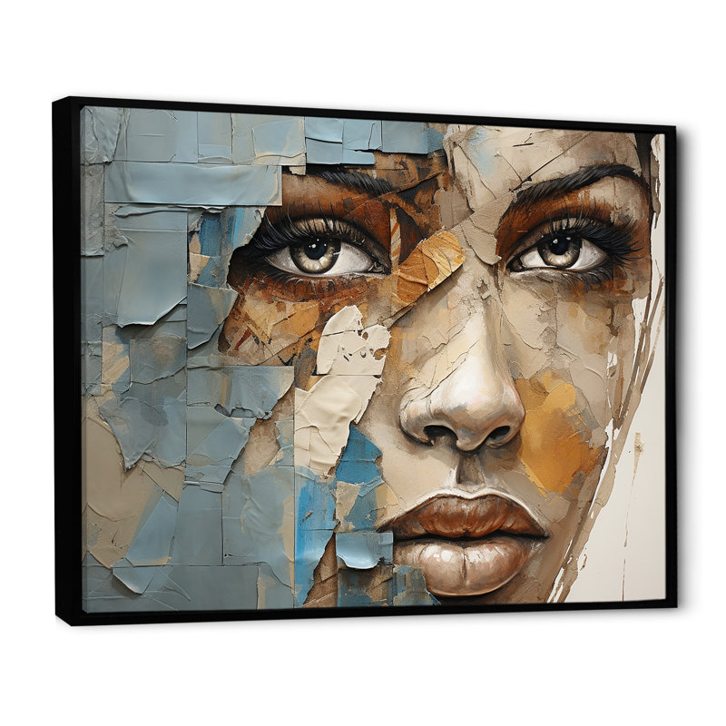 «Paint Collage African Woman I», reproduction d'art sur toile, Cadre flottant noir, H 34 po x l 44 po x P 1,5 po