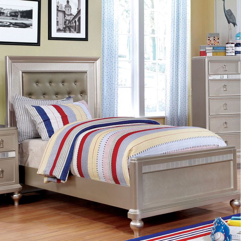 Annistyn Vegan Leather Standard Bed, Silver, Twin/Double