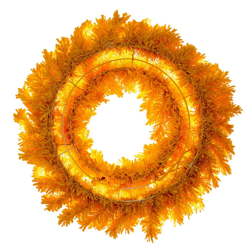 24" Flocked Yellow Artificial Pre-Lit Wreath with 50 Yellow LED Mini Lights