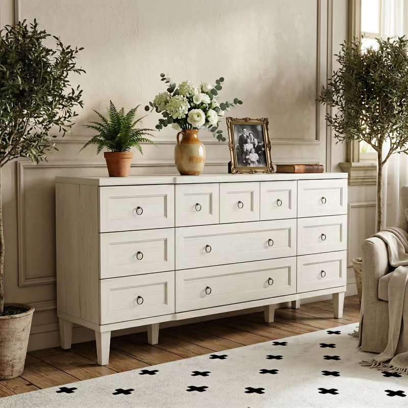 Farmhouse 63.4"W×31.5"H 9-Drawer Dresser, Gray
