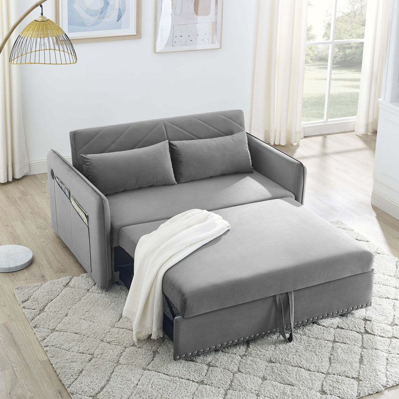 3-In-1 Velvet Sleeper Sofa Bed, Gray