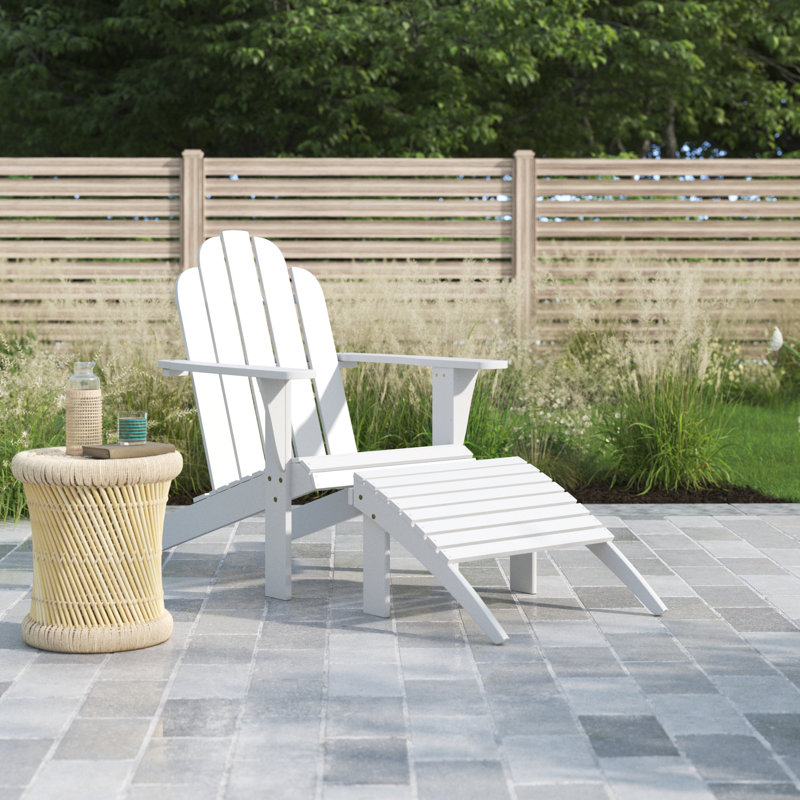 Chaise Adirondack en bois massif avec repose-pieds Ardith Langport, Blanc
