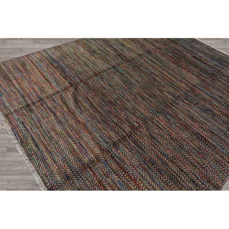 LoomBloom 8x10 Gray Hand Knotted Wool Oriental Area Rug Modern Geometric Design