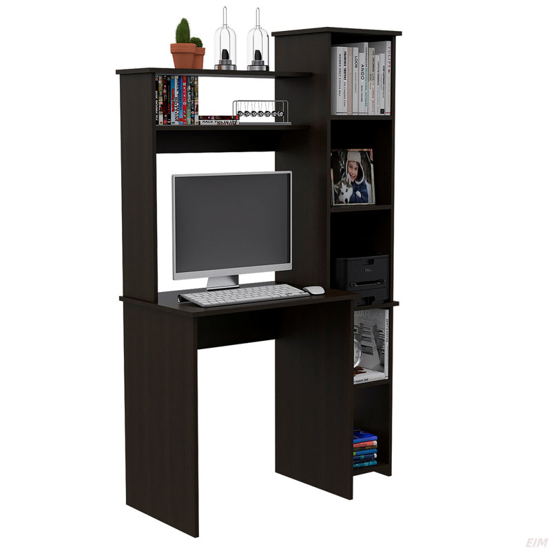 Bureau, cinq tablettes, deux tablettes supérieures (bureau), Noir