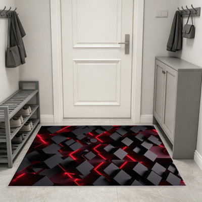 1PC Dark Cube Red Neon Glow area rug, Elegant versatile decorative floor carpet, Easy to clean and maintain, Ideal furnishing piece for bedroom, Living room, Hallway, Entryway, Dorm and Office to refresh your home interior atmosphere